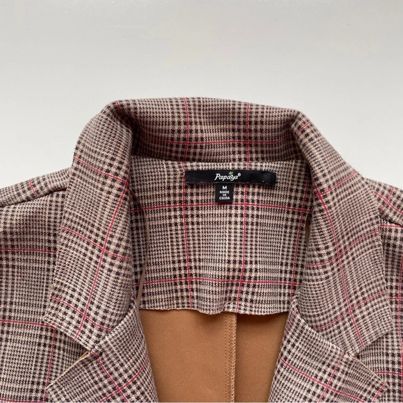 Papaya Plaid Open Front Tan Neutral Coat for Fall Size Medium - Picture 4 of 14